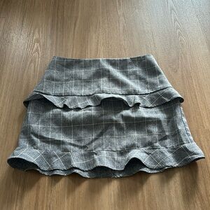 Grey Plaid Skirt with Ruffles